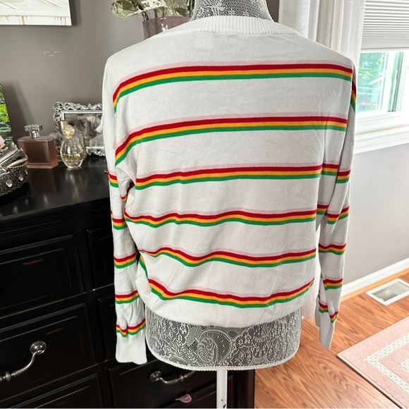 Levi’s Retro Stripe Normcore V-Neck Sweater White Multicolor Long Sleeve Medium - Picture 7 of 13
